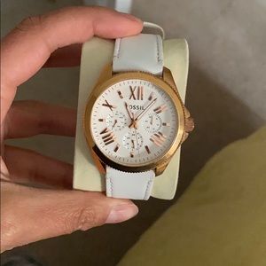 ‘Cecile’ white and rose gold fossil watch